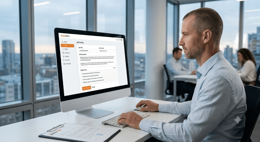 An employer posting a job and reviewing applicants on Innohire